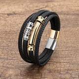 Multilayer Weave Leather Bracelet with Stainless Steel Bead