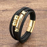 Multilayer Weave Leather Bracelet with Stainless Steel Bead