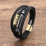 Multilayer Weave Leather Bracelet with Stainless Steel Bead