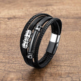 Multilayer Weave Leather Bracelet with Stainless Steel Bead