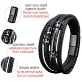 Multilayer Weave Leather Bracelet with Stainless Steel Bead