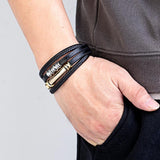 Multilayer Weave Leather Bracelet with Stainless Steel Bead