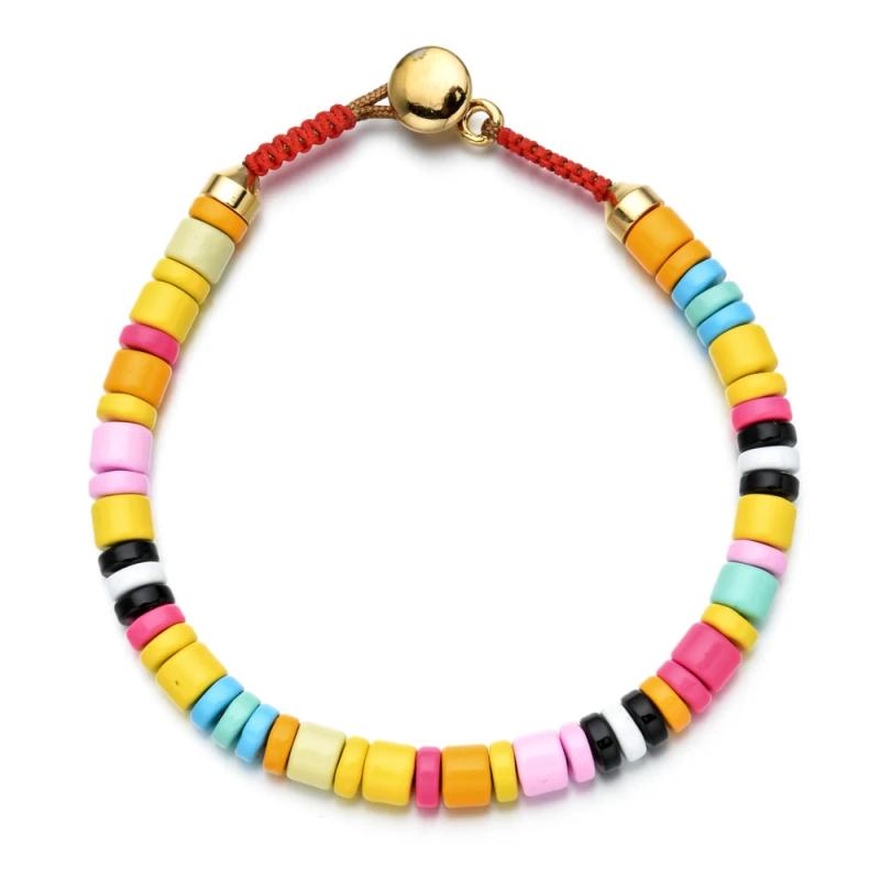 Multicolor Enamel Tile Bracelet Elastic Rainbow Stackable Tile Beads Bracelet