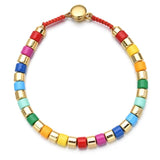 Multicolor Enamel Tile Bracelet Elastic Rainbow Stackable Tile Beads Bracelet