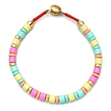 Multicolor Enamel Tile Bracelet Elastic Rainbow Stackable Tile Beads Bracelet