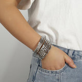 Metal Bead Multilayer Wrap Bracelet Punk Chain Wide Statement Jewelry