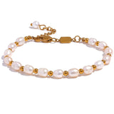 Freshwater Pearls Bracelet Bangle Women Stainless Steel Beads Jewelry