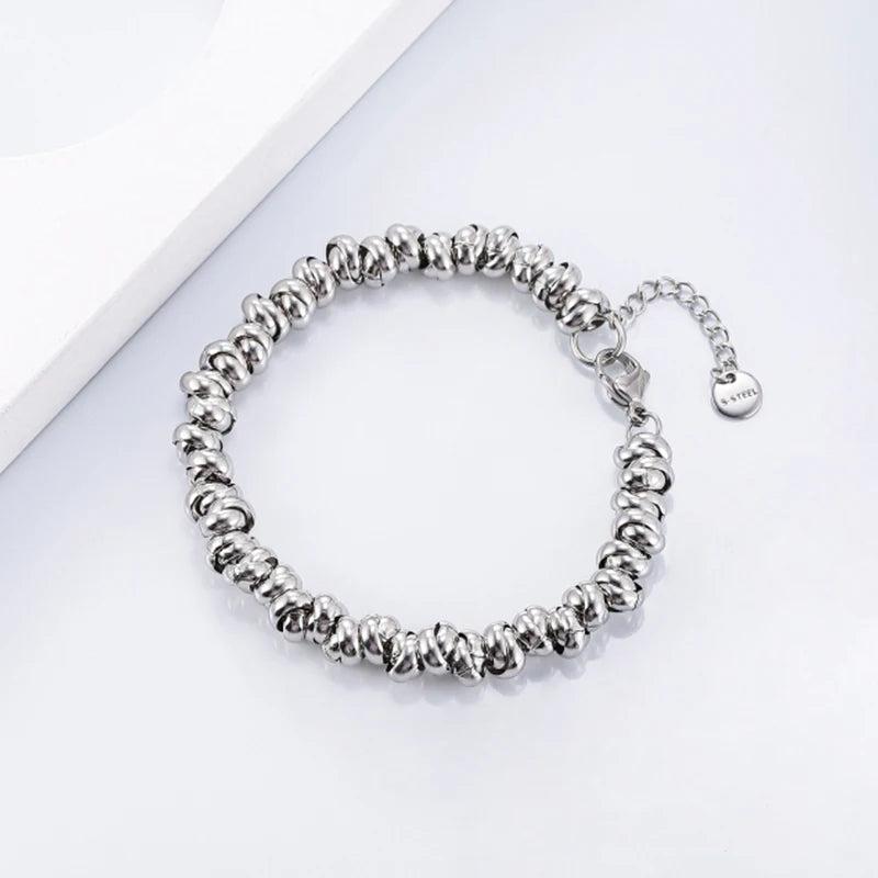 Punk Stainless Steel Beaded Chain Bracelet Gothic Bangles