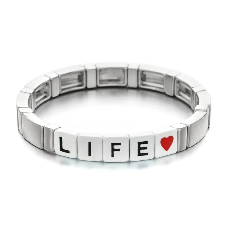 Alloy Metal Beads DIY Silver Woman Bracelet Engraved Life Cuff Ban