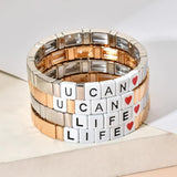 Alloy Metal Beads DIY Silver Woman Bracelet Engraved Life Cuff Ban