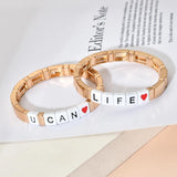 Alloy Metal Beads DIY Silver Woman Bracelet Engraved Life Cuff Ban