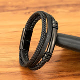 Multi-layer Leather Men's Bracelet Stainless Steel Magnet Accessories