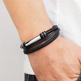Multi-layer Leather Men's Bracelet Stainless Steel Magnet Accessories