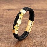 Men's Skull Leather Bracelet Punk Hip-hop Stainless Steel Clasp Jewelry