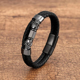 Men's Skull Leather Bracelet Punk Hip-hop Stainless Steel Clasp Jewelry