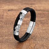 Men's Skull Leather Bracelet Punk Hip-hop Stainless Steel Clasp Jewelry