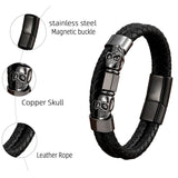 Men's Skull Leather Bracelet Punk Hip-hop Stainless Steel Clasp Jewelry