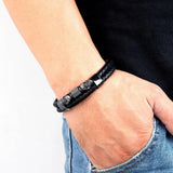Men's Skull Leather Bracelet Punk Hip-hop Stainless Steel Clasp Jewelry