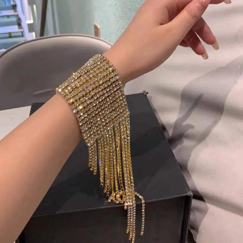 Rhinestone Wedding Wide Bracelet Bangle with Tassel