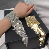Rhinestone Wedding Wide Bracelet Bangle with Tassel