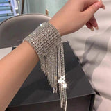 Rhinestone Wedding Wide Bracelet Bangle with Tassel