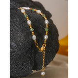 Baroque Epidote Stone Freshwater Pearls Stainless Steel Bracelet Bangle