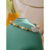 Baroque Epidote Stone Freshwater Pearls Stainless Steel Bracelet Bangle