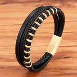 Hand-woven Stainless Steel Men's Leather Bracelet