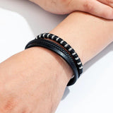 Hand-woven Stainless Steel Men's Leather Bracelet