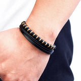 Hand-woven Stainless Steel Men's Leather Bracelet