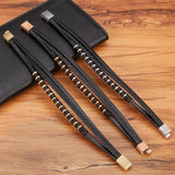 Hand-woven Stainless Steel Men's Leather Bracelet