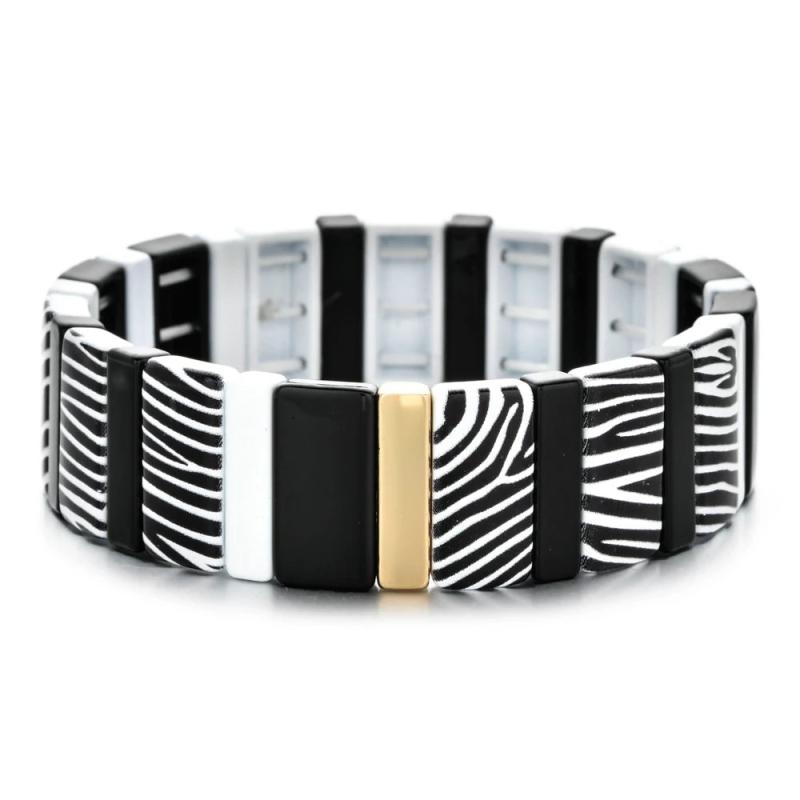 Boho Texture Enamel Tile Bracelet Bangle Jewelry