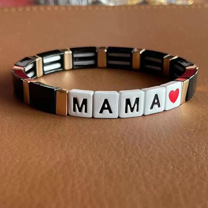 Mama Punk Rainbow Bracelet Stretch Cuff Enamel Jewelry