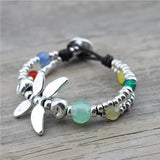 Anslow Dragonfly Resin Beads Leather Bracelet For Women
