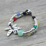Anslow Dragonfly Resin Beads Leather Bracelet For Women
