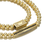 2Pcs/set CZ Crown Charm Long Tube Bracelet Men's Macrame Bead Set Jewelry