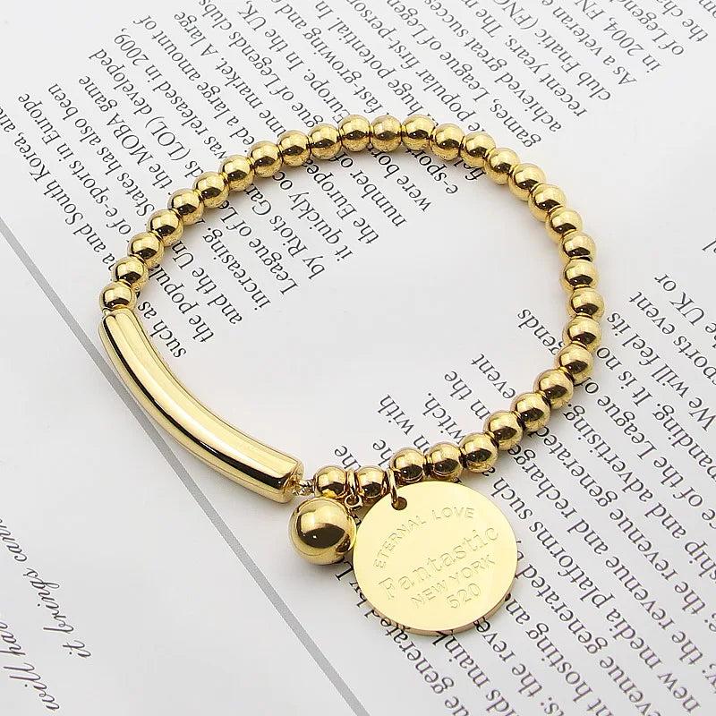 Elastic Rope Beads Charm Bracelet Titanium Steel Jewelry