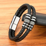 Stainless Steel Leather Bracelets For Men Double Layers Braided