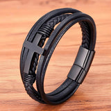 Punk Cross Leather Bracelet Stainless Steel Men's Bangles
