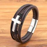 Punk Cross Leather Bracelet Stainless Steel Men's Bangles