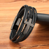 Punk Cross Leather Bracelet Stainless Steel Men's Bangles