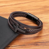 Punk Cross Leather Bracelet Stainless Steel Men's Bangles