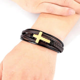 Punk Cross Leather Bracelet Stainless Steel Men's Bangles