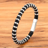 Men Stainless Steel Leather Wrap Bracelet 19/21/23CM