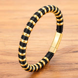 Men Stainless Steel Leather Wrap Bracelet 19/21/23CM