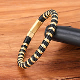 Men Stainless Steel Leather Wrap Bracelet 19/21/23CM