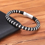 Men Stainless Steel Leather Wrap Bracelet 19/21/23CM