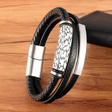 Geometric Pattern Multi-layer Leather Bracelet for Men