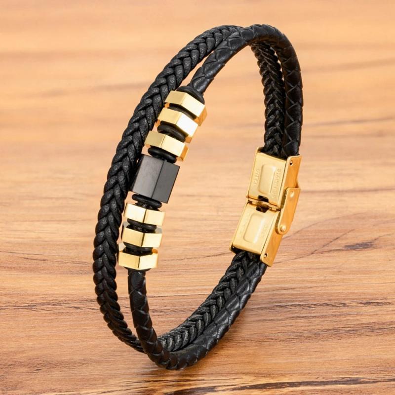 Braided Leather Bracelet Men Stainless Steel Rope Bangle Charm Jewelry