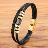 Braided Leather Bracelet Men Stainless Steel Rope Bangle Charm Jewelry